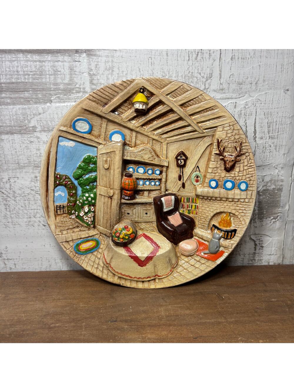 Vintage 3D Relief Wall Plaque Cozy Cottage Daydream